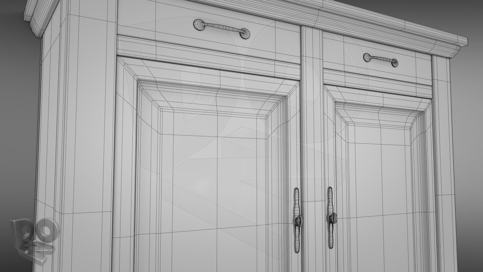 Sideboard wooden cabinet with two doors 3D model_2