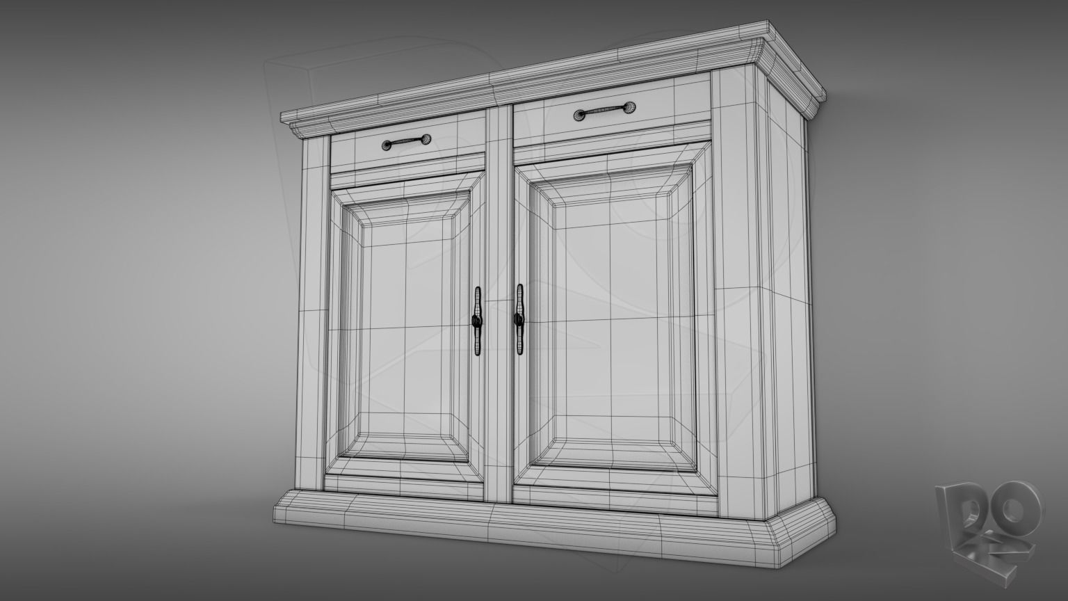 Sideboard wooden cabinet with two doors 3D model_1