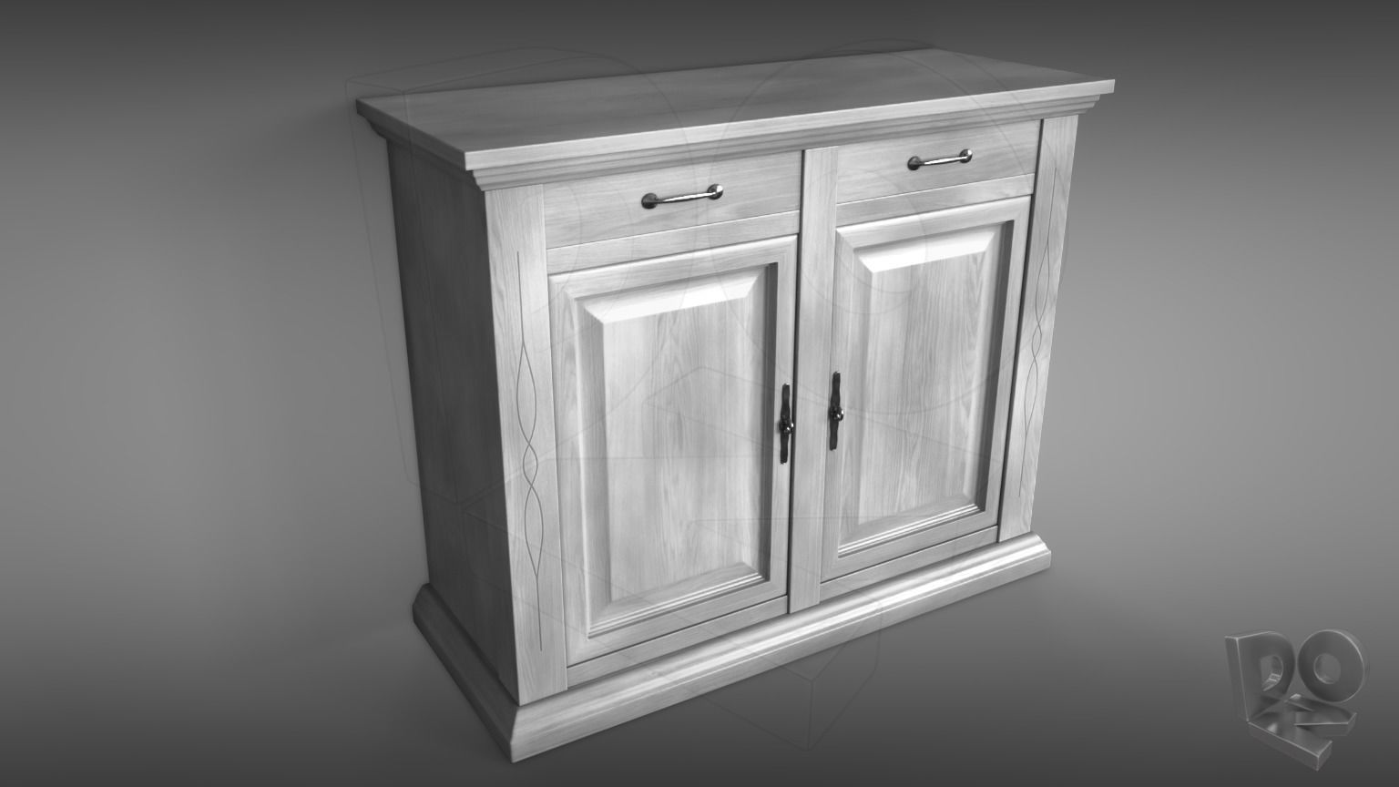 Sideboard wooden cabinet with two doors 3D model_4