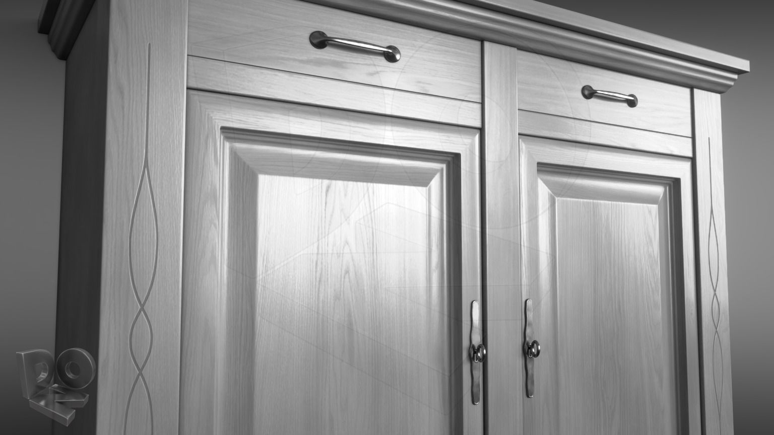 Sideboard wooden cabinet with two doors 3D model_3