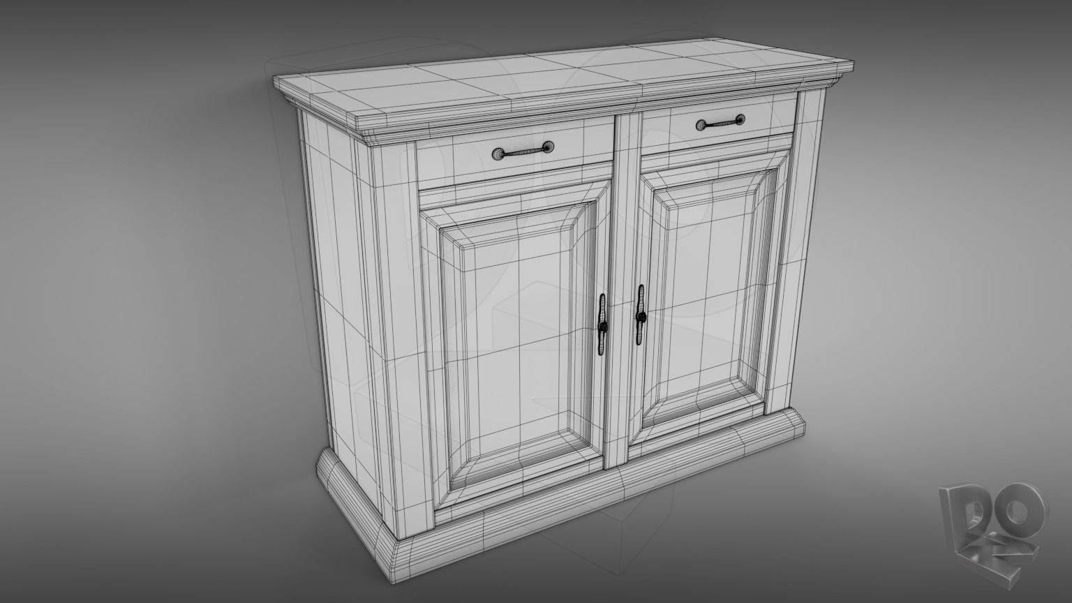 Sideboard wooden cabinet with two doors 3D model_5