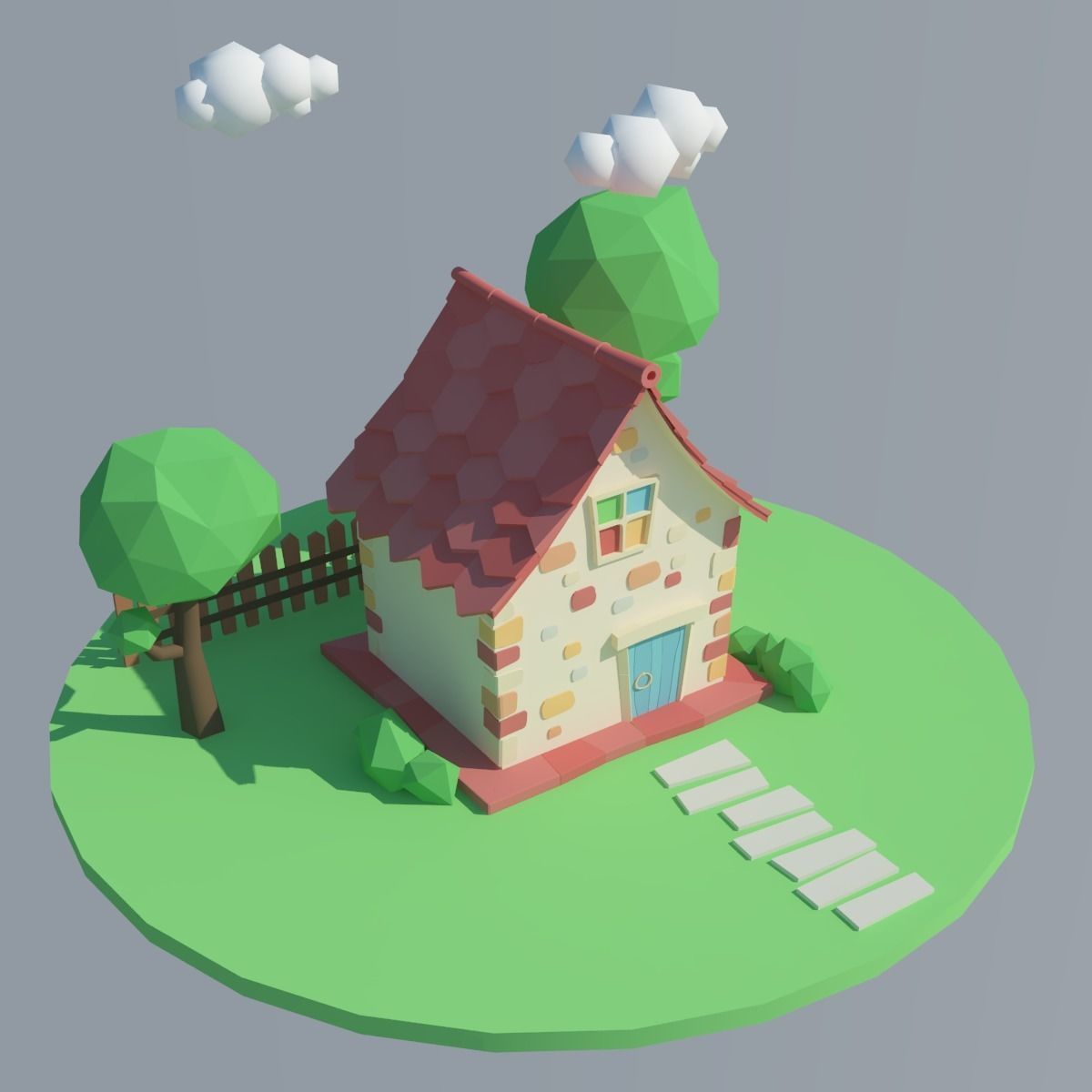 Low Poly House on island Low-poly 3D model_3