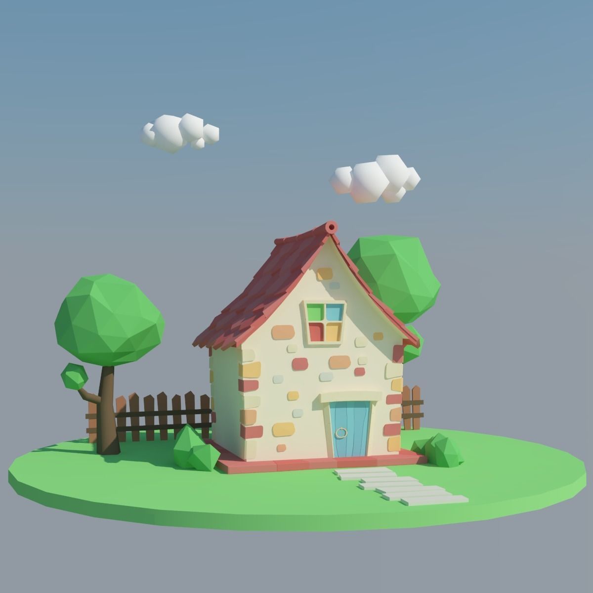 Low Poly House on island Low-poly 3D model_5