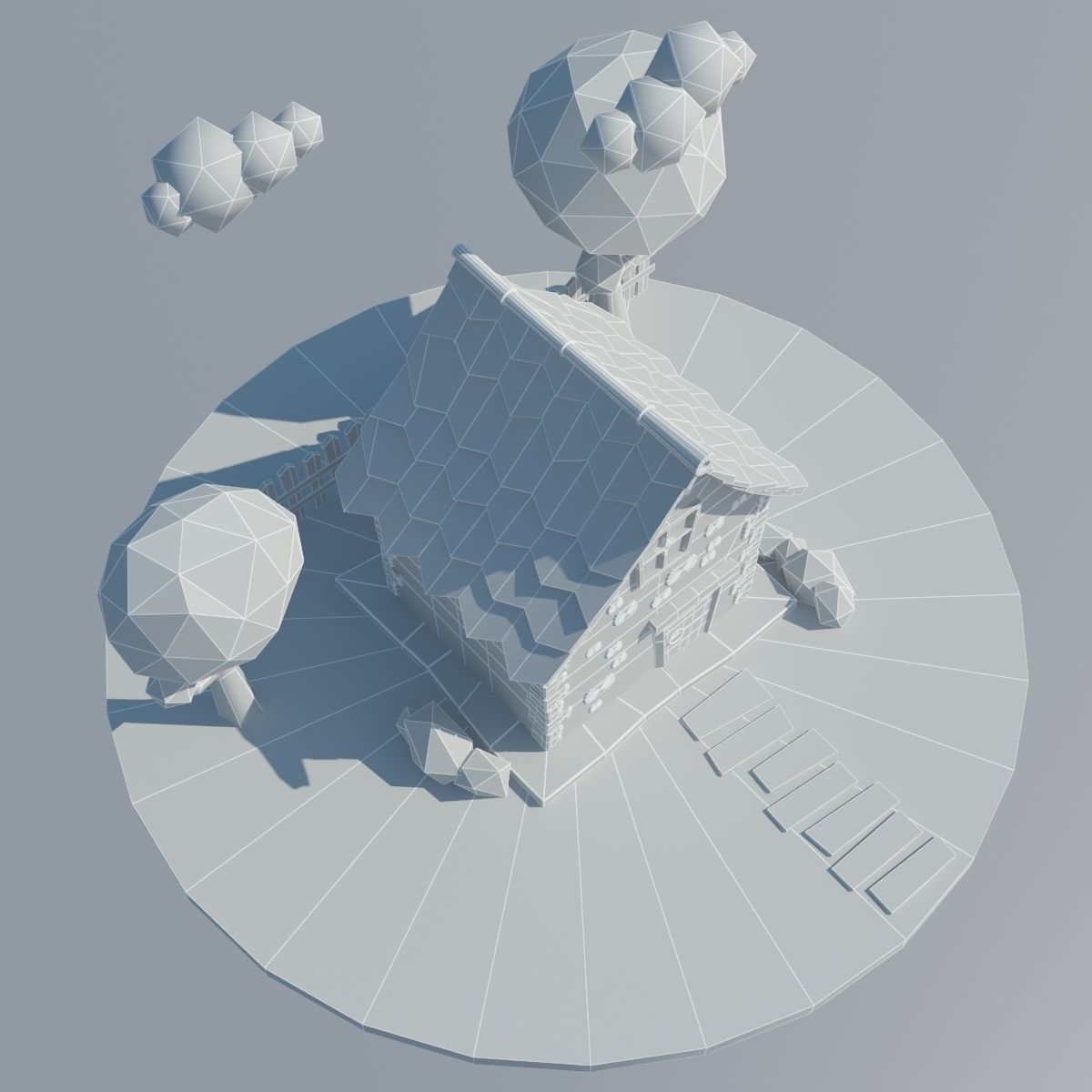 Low Poly House on island Low-poly 3D model_8