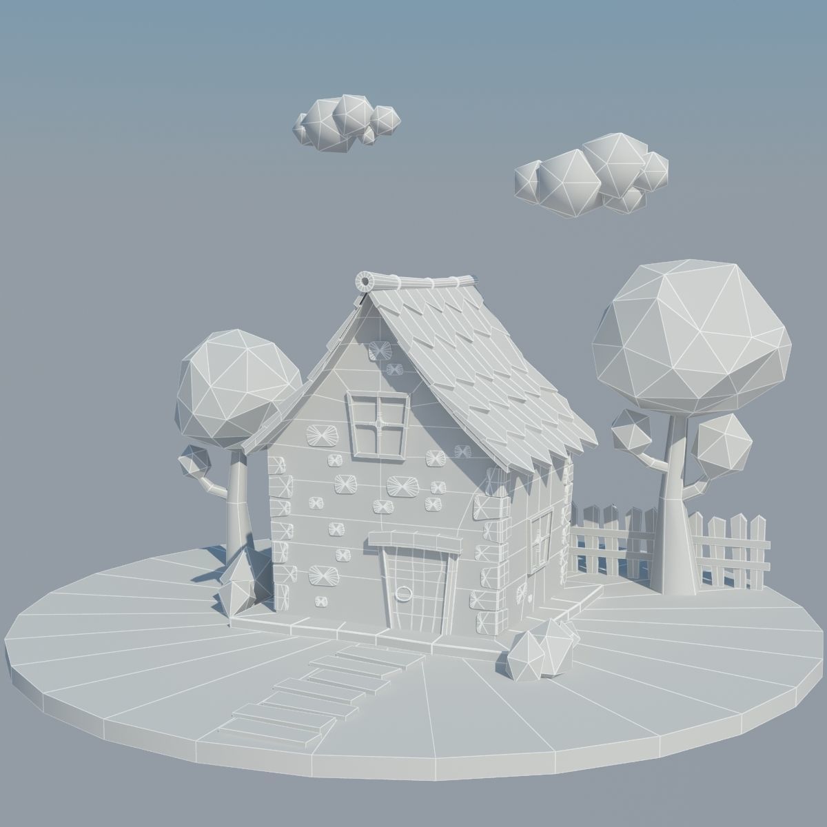 Low Poly House on island Low-poly 3D model_7