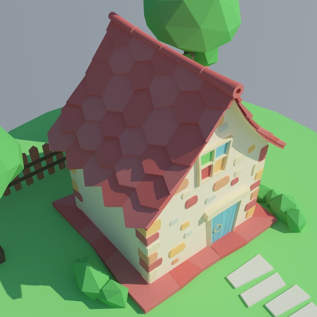 Low Poly House on island Low-poly 3D model_6
