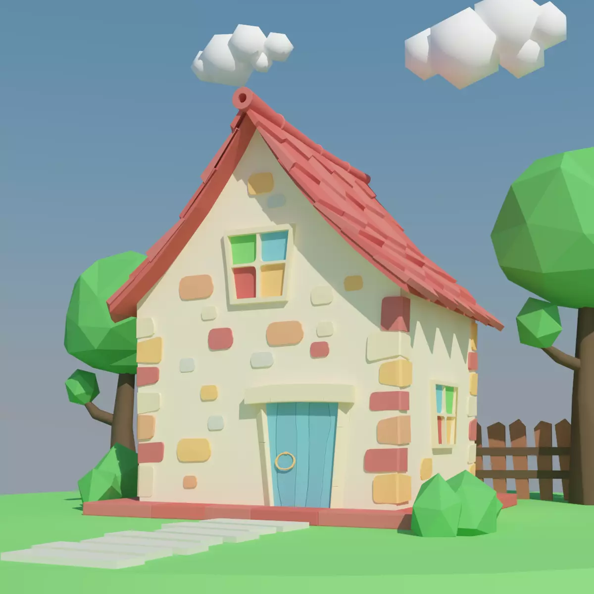 Low Poly House on island Low-poly 3D model_0