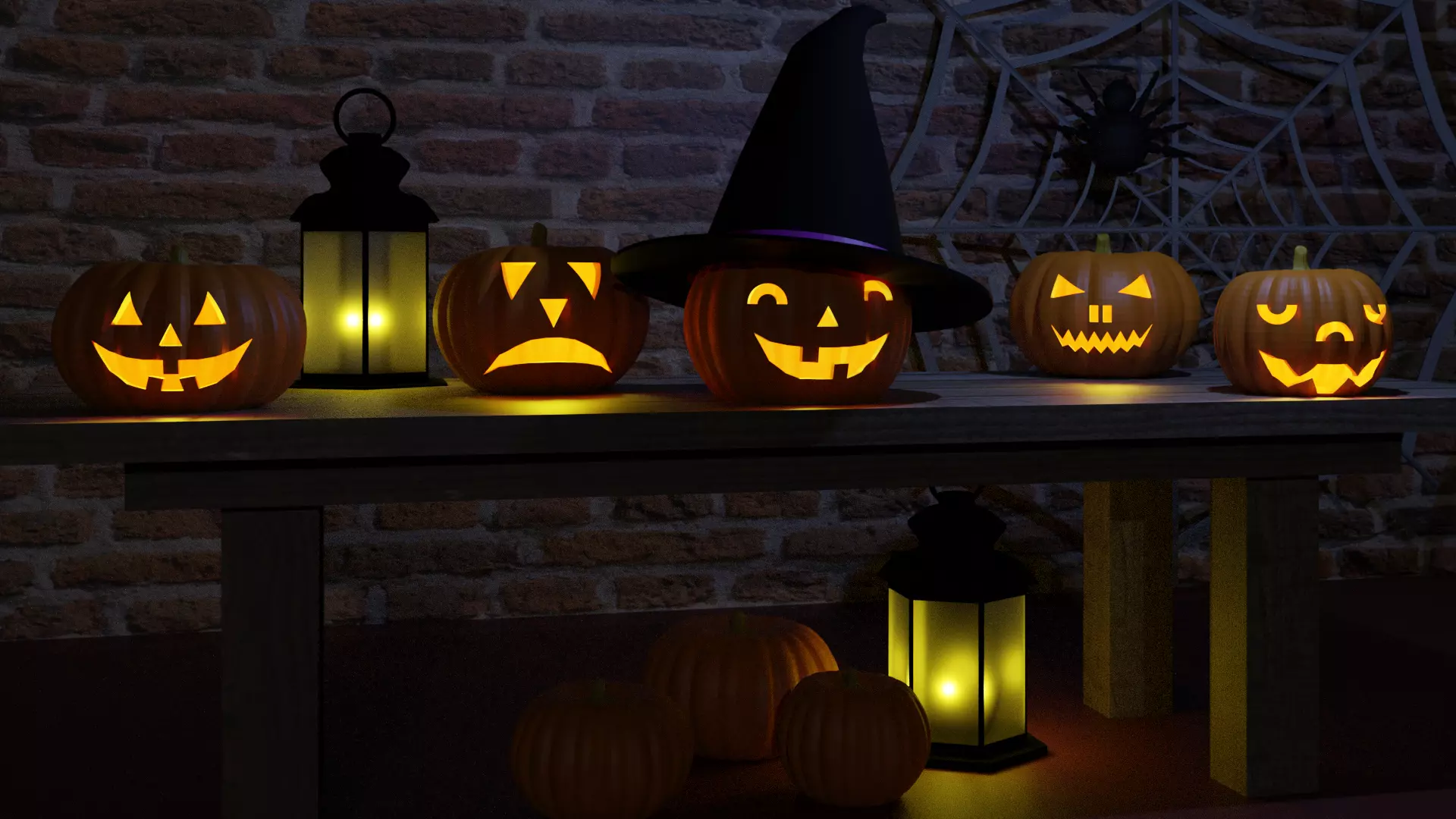 Halloween pumpkins Jack-O-Lantern 3D model_0