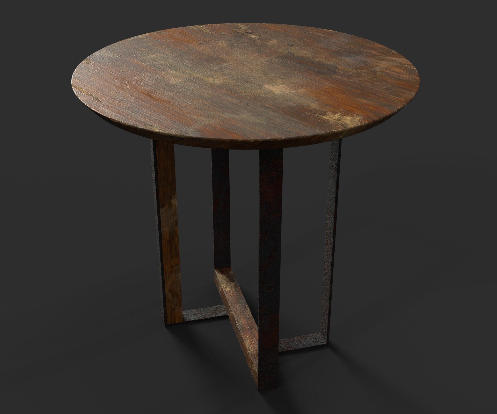 Old Dirty Round Desk for abandoned or post-apocalyptic scene Low-poly 3D model_2
