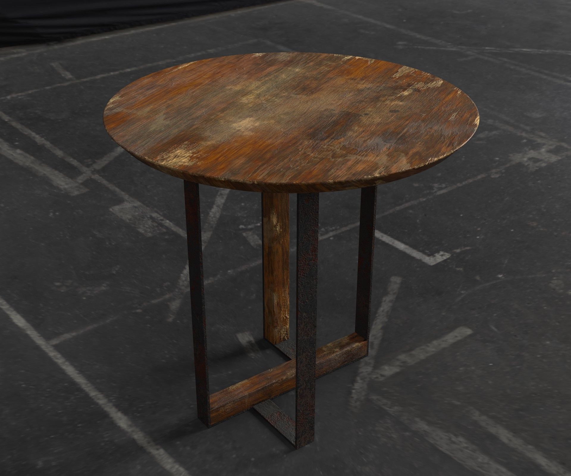 Old Dirty Round Desk for abandoned or post-apocalyptic scene Low-poly 3D model_3