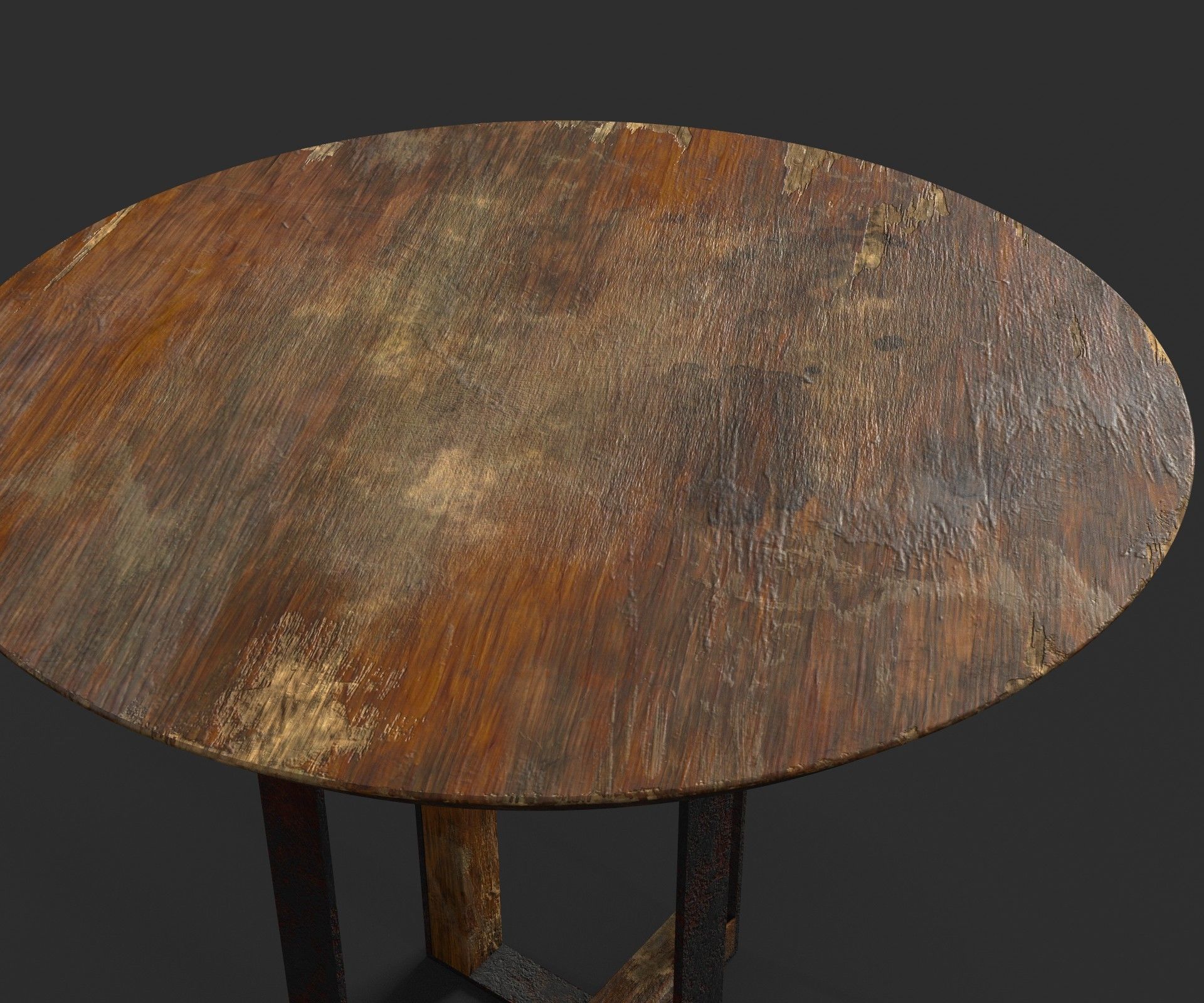 Old Dirty Round Desk for abandoned or post-apocalyptic scene Low-poly 3D model_1