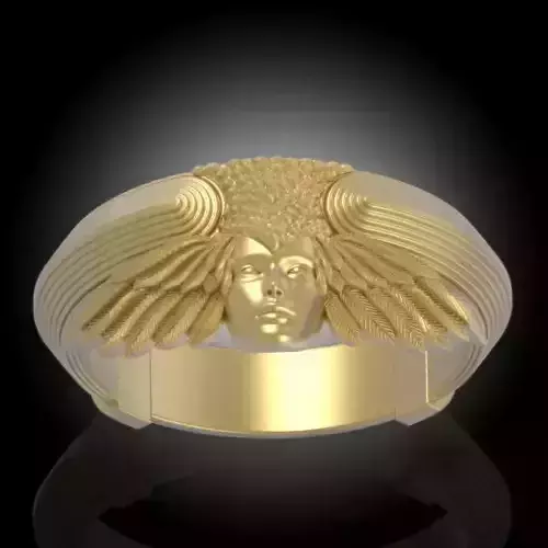 Stylish Women Face and Wings - Ring 