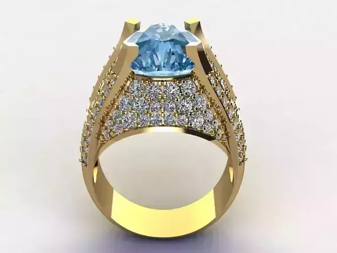 Ring3 gold ring with topaz and diamonds 3D model