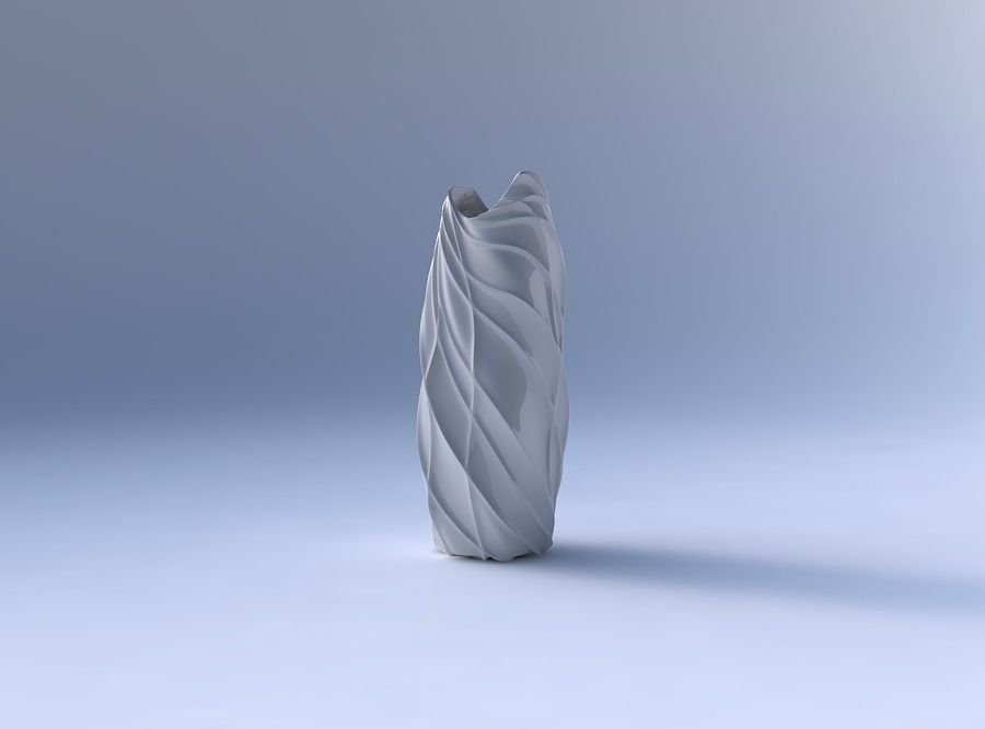 Vase twisted double arc hexagon with wavy sparse extruded lines 3D print model_4