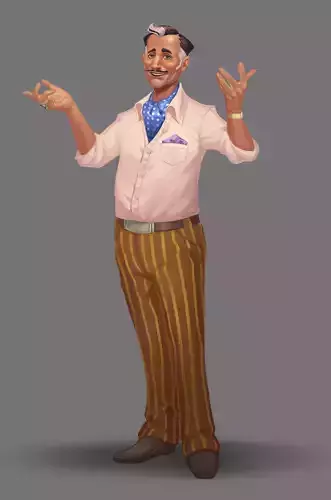 Character old man in suit and tie Low-poly 3D model