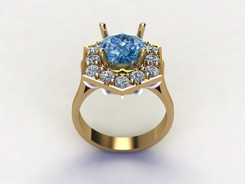 Ring12 gold ring with topaz and diamonds 3D model_1