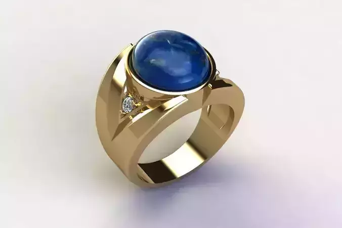 Ring17 gold ring with lapis stone and diamonds 3D model