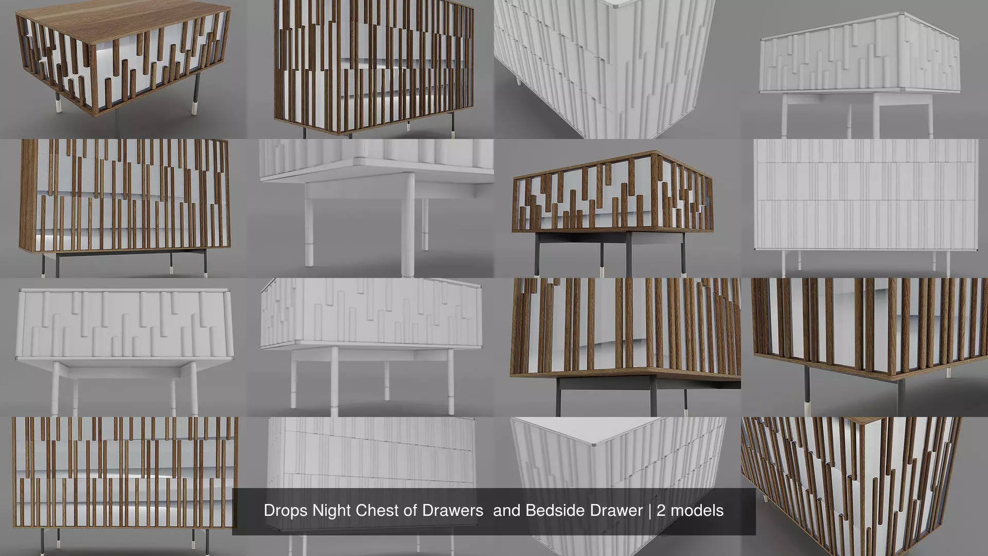 Drops Night Chest of Drawers  and Bedside Drawer 3D Model Collection_1