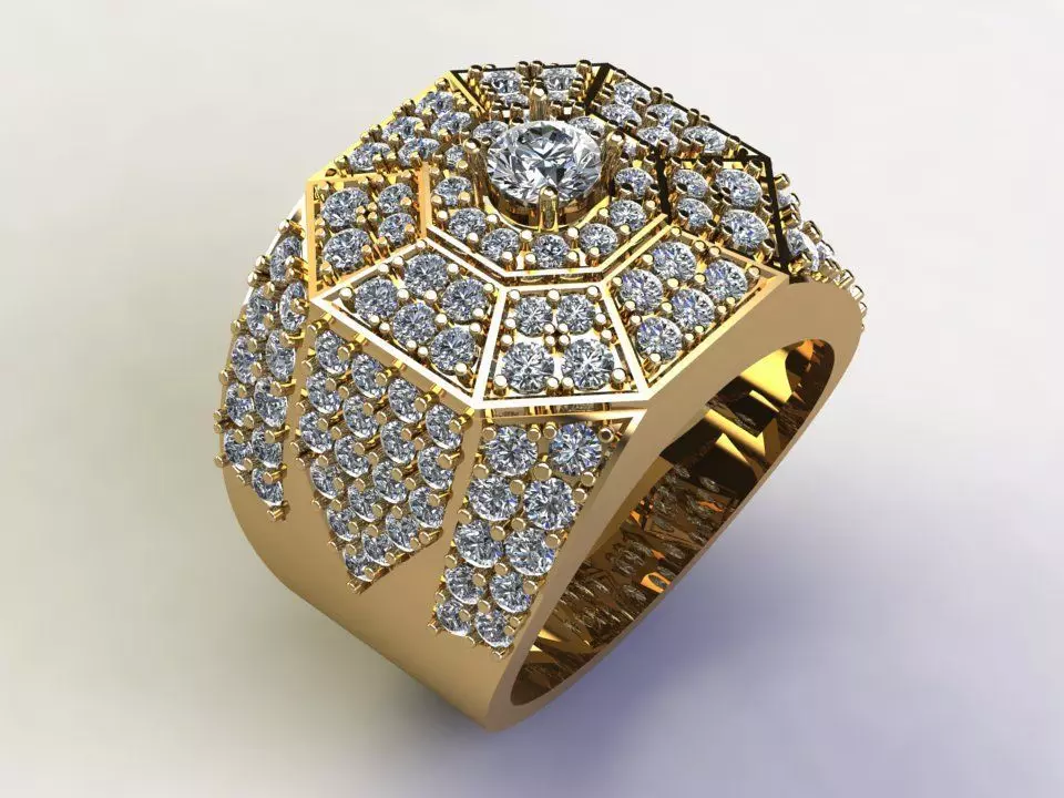 Diamond Man Ring gold with diamonds 3D model_0