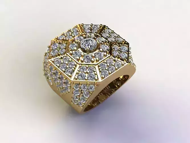 Ring26 octagonal diamond ring gold 3D model
