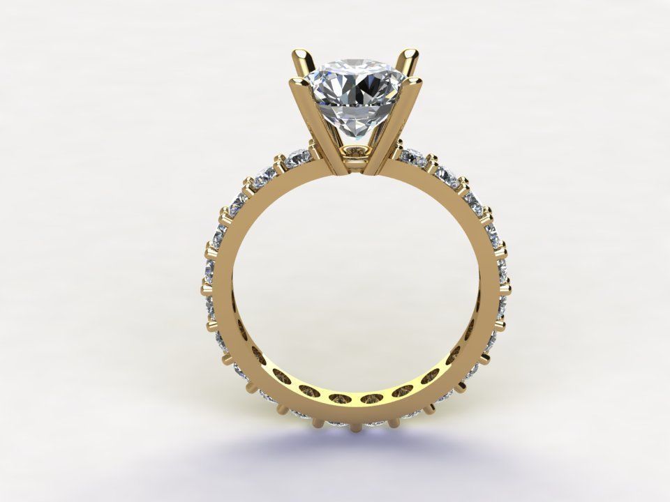 Ring27 round diamond engagement ring in gold 3D model_1