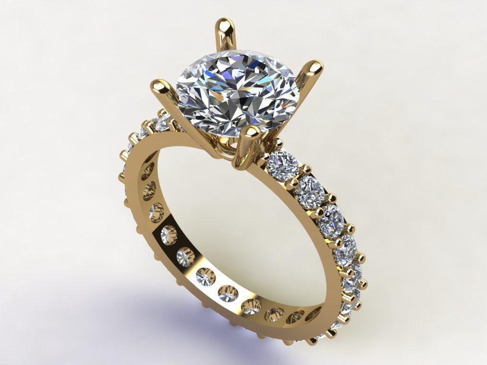 Ring27 round diamond engagement ring in gold 3D model_3