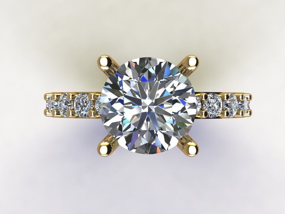 Ring27 round diamond engagement ring in gold 3D model_2