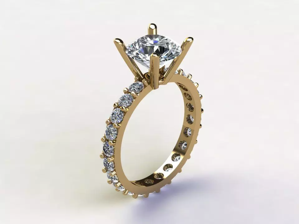 Ring27 round diamond engagement ring in gold 3D model_0