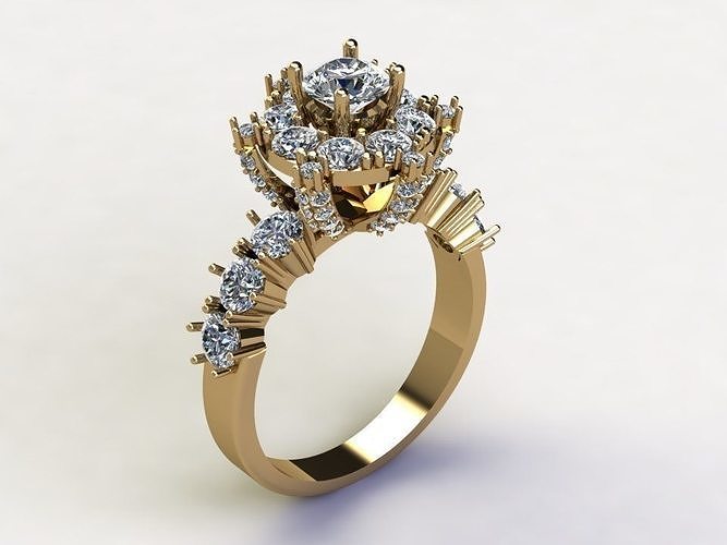 Ring29 engagement ring gold with diamonds 3D model