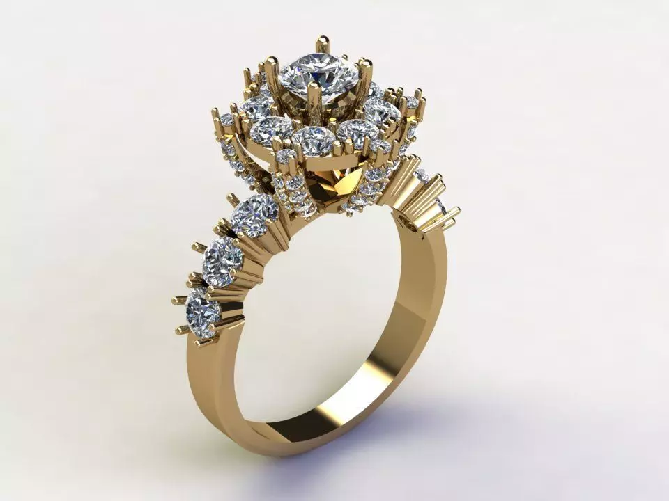 Ring29 engagement ring gold with diamonds 3D model_0