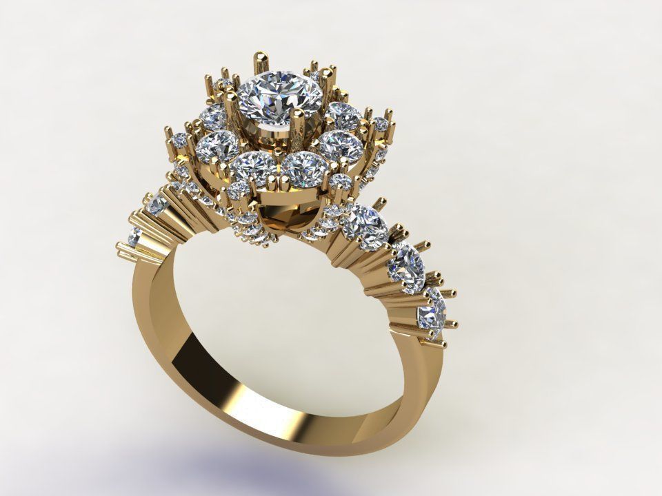 Ring29 engagement ring gold with diamonds 3D model_3