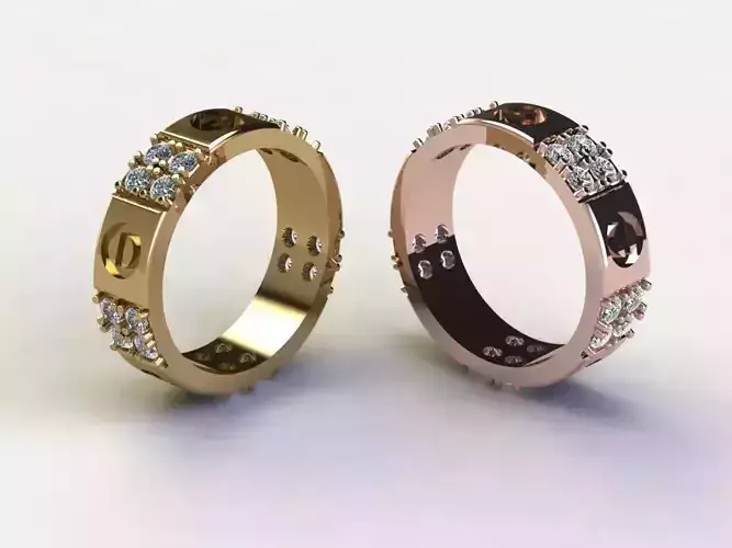 Ring30 two wedding rings in rose gold with diamonds