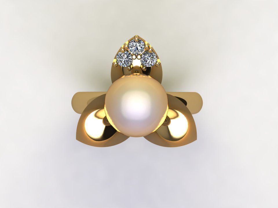 Ring36 gold ring with pearl and diamonds 3D model_3