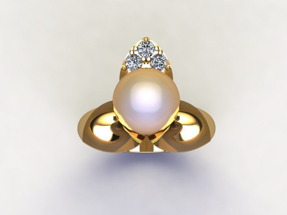 Ring36 gold ring with pearl and diamonds 3D model_1