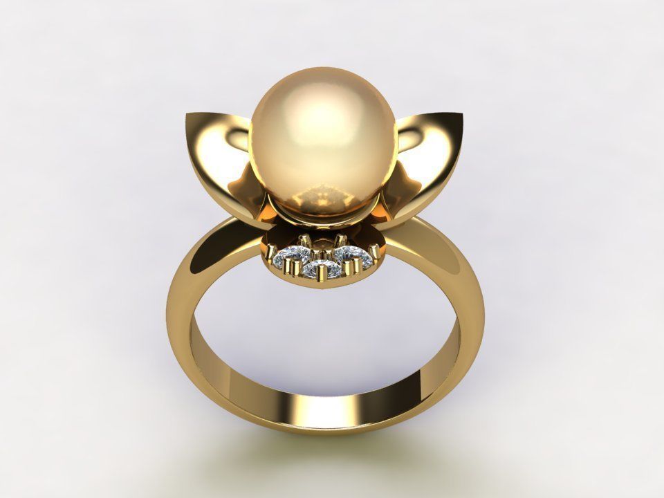 Ring36 gold ring with pearl and diamonds 3D model_2