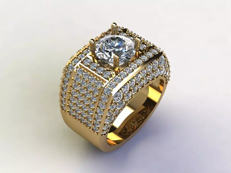 Diamond Ring engagement gold with diamonds 3D model