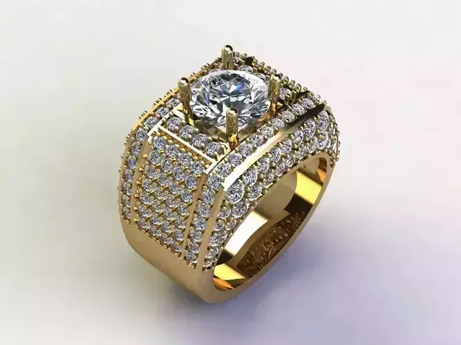 Diamond Ring engagement gold with diamonds 3D model