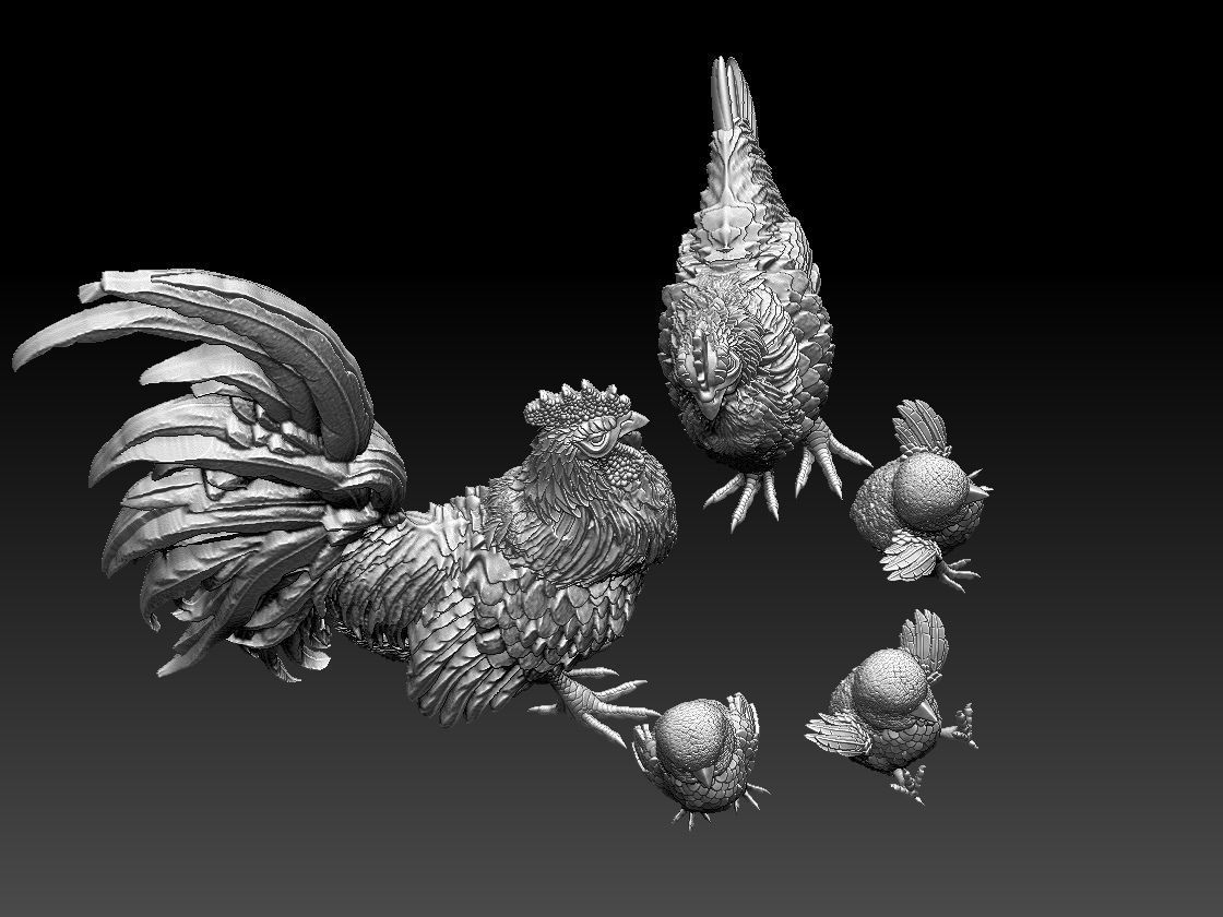 hen cock chick 3D print model_25