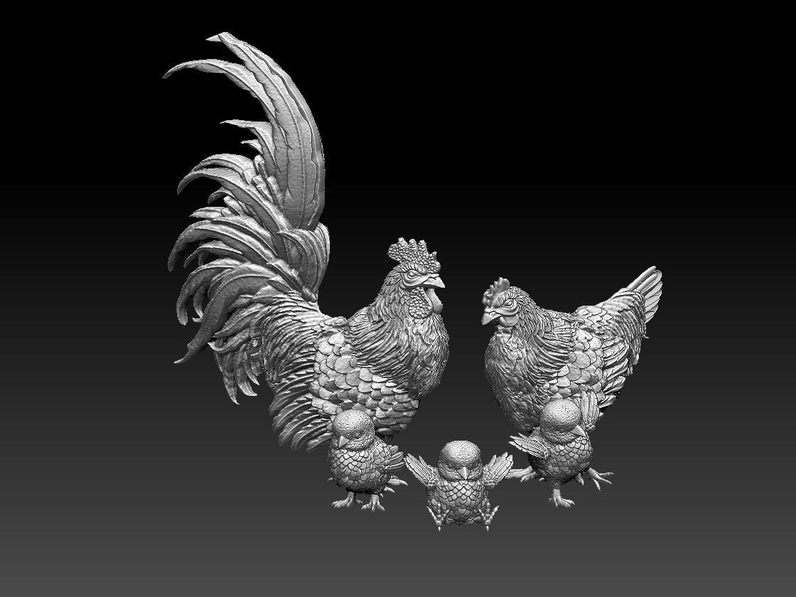 hen cock chick 3D print model_13