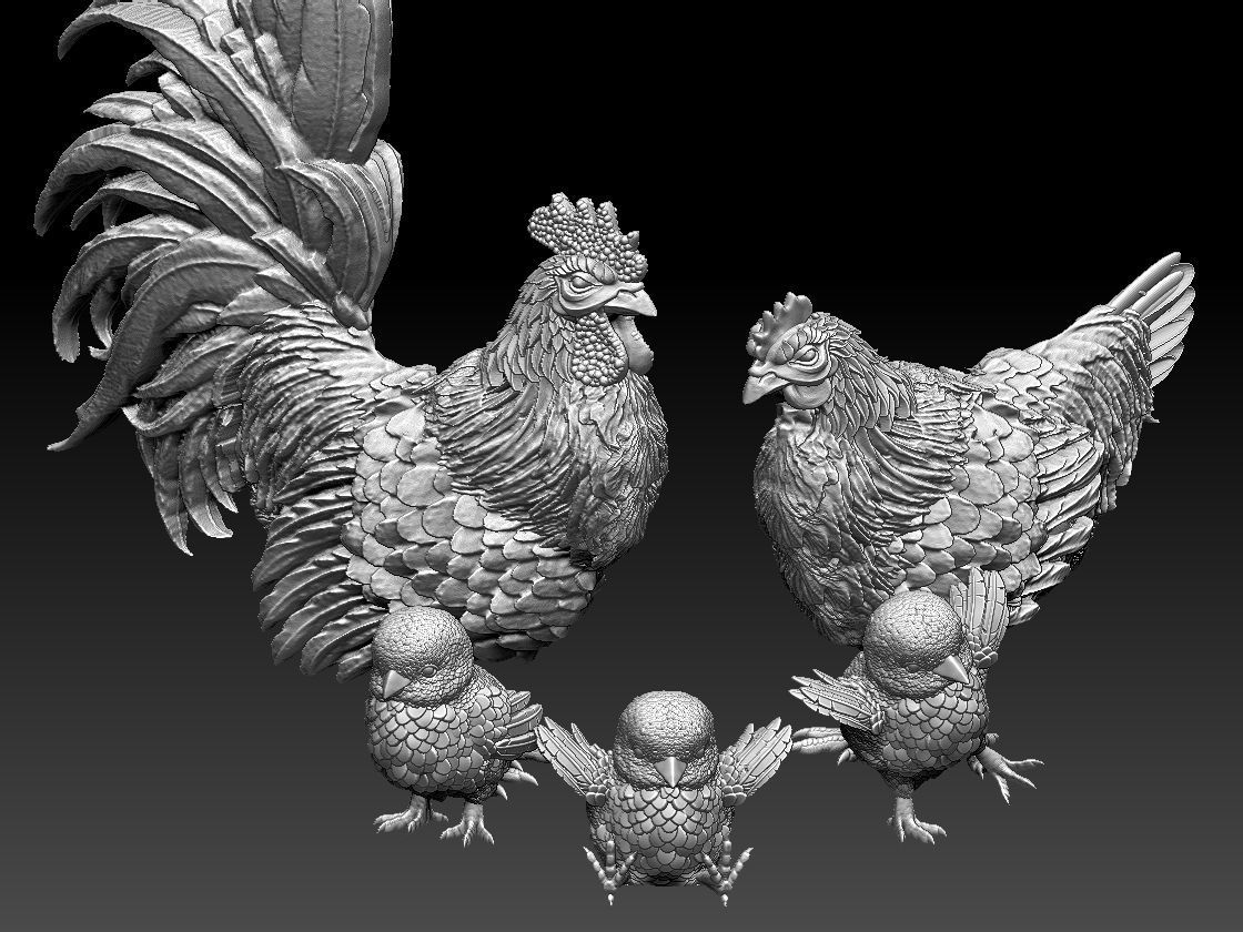 hen cock chick 3D print model_32
