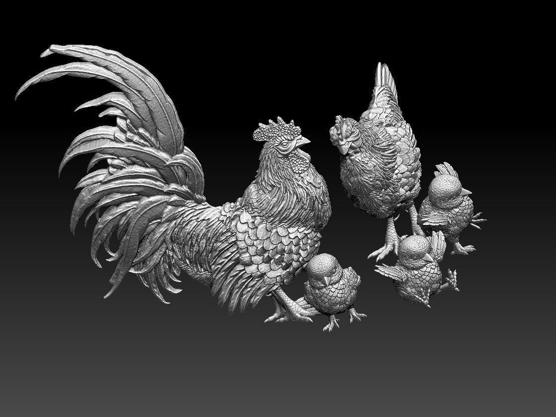 hen cock chick 3D print model_7