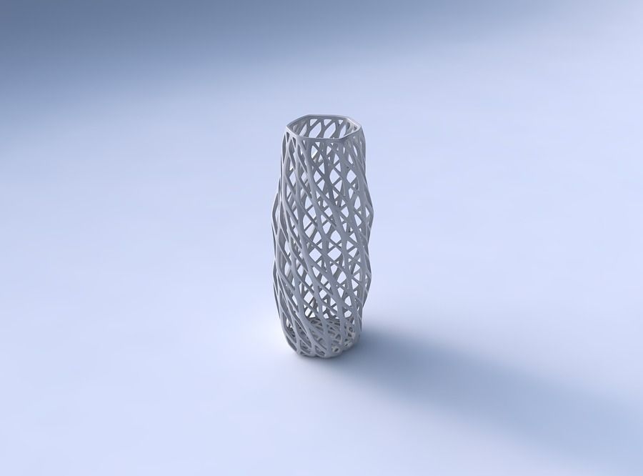 Vase twisted hexagon with diagonal grid lattice 3D print model_3