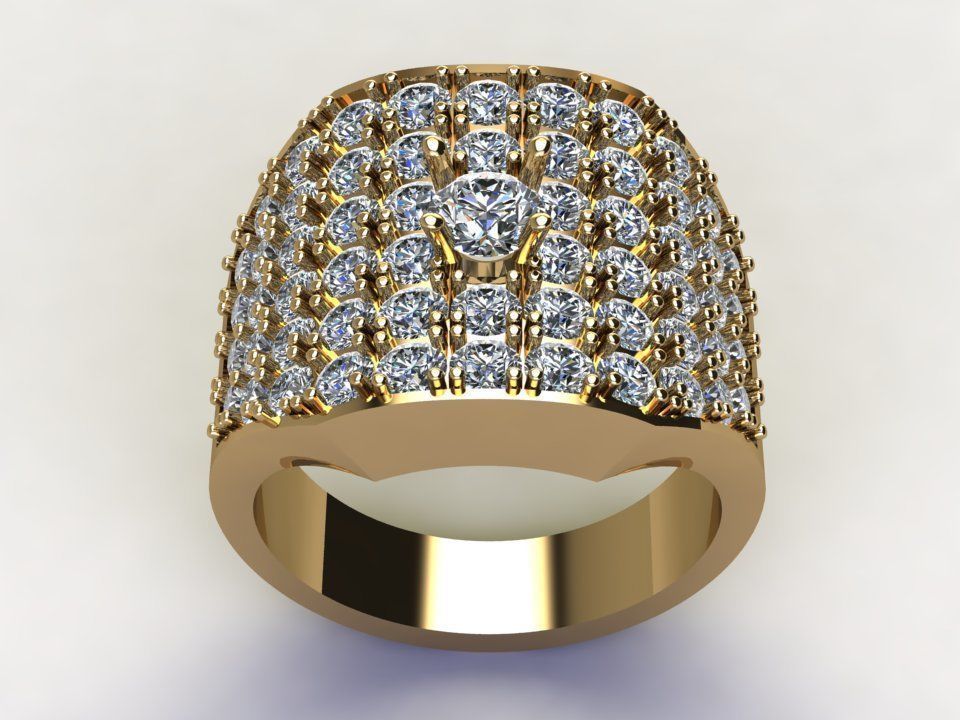 Man Ring Diamond gold with diamonds 3D model_2