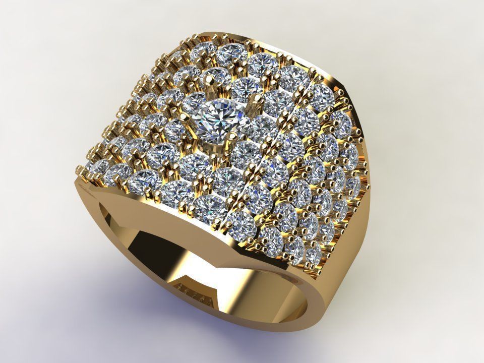 Man Ring Diamond gold with diamonds 3D model_5