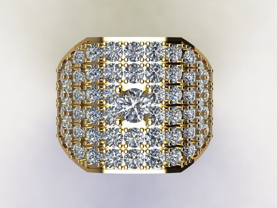 Man Ring Diamond gold with diamonds 3D model_3