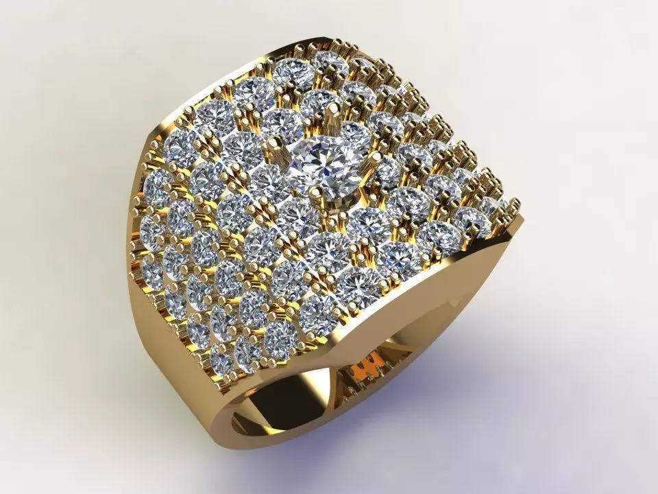 Man Ring Diamond gold with diamonds 3D model_0