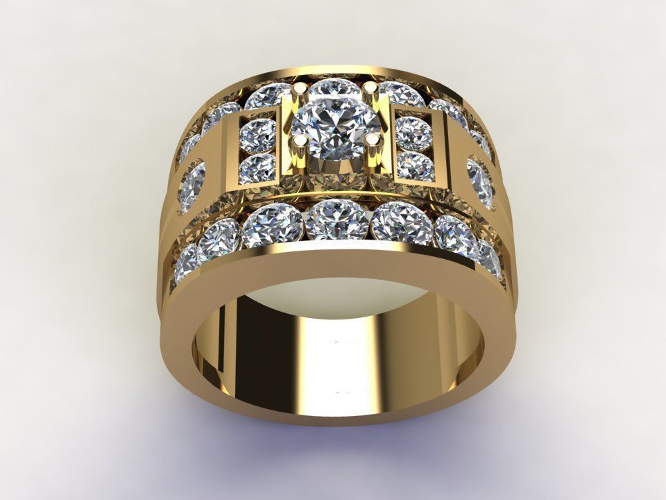 Ring45 gold wedding ring with two rows of diamonds 3D model_3