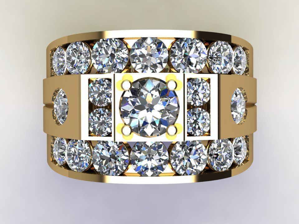 Ring45 gold wedding ring with two rows of diamonds 3D model_2
