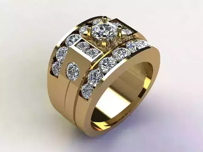 Ring45 gold wedding ring with two rows of diamonds