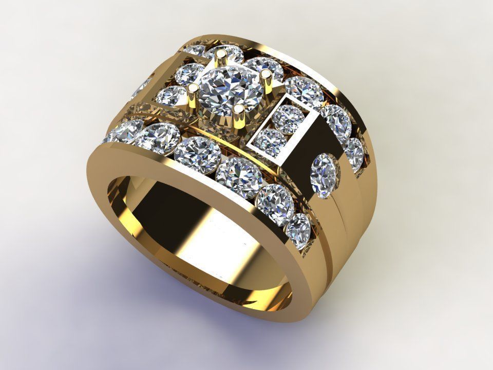 Ring45 gold wedding ring with two rows of diamonds 3D model_5